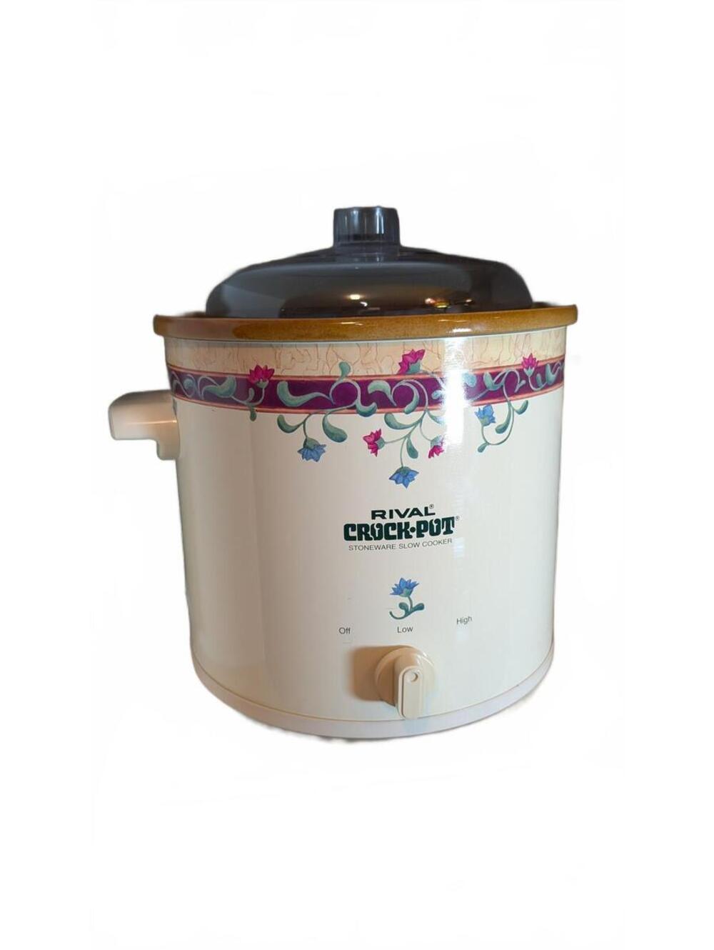 Vtg Rival Crock-Pot Model 3100 3.5 Qt, Stoneware Floral Trim
